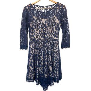 FREE PEOPLE Floral Lace Raw Hem Boho Dress
